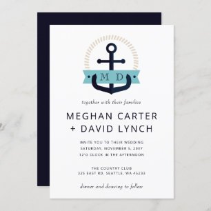Invitation Ancre marine moderne Monogramme nautique Mariage I