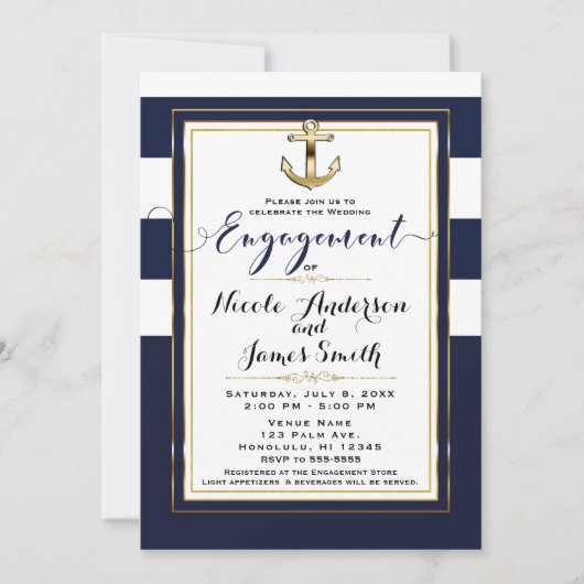 Invitation Ancre marine White & Gold (Devant)
