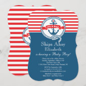 Invitation Ancre moderne Nautical Sailboat Baby shower Boy (Devant / Derrière)