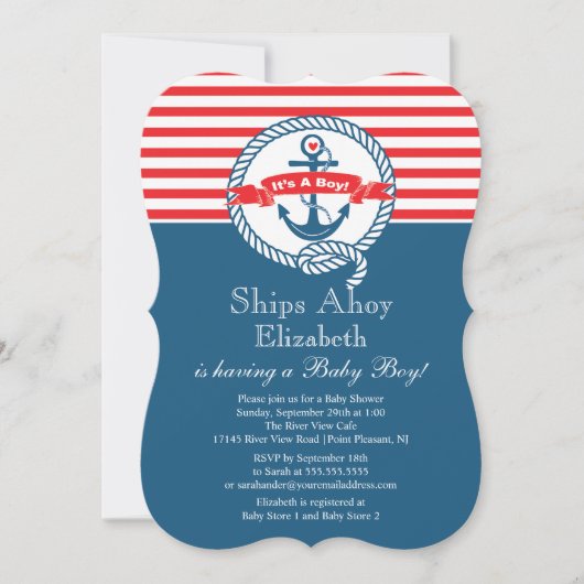 Invitation Ancre moderne Nautical Sailboat Baby shower Boy (Devant)