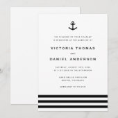 Invitation Ancre moderne noir et blanc Mariage nautique (Devant / Derrière)