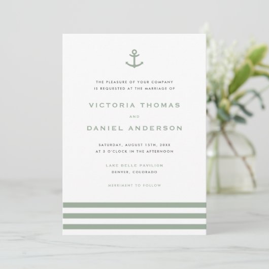 Invitation Ancre moderne Sage Green Mariage nautique (Debout devant)