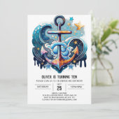 Invitation Ancre moderne Waves Anniversaire (Debout devant)