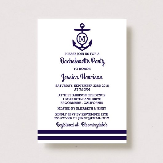 Invitation Ancre Monogramme Bachelorette Nautique