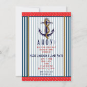 Invitation Ancre Naautique Rayures Et Points Rouges Blancs Bl (Devant)