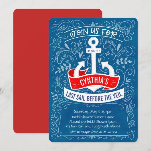 Invitation Ancre Nautical Fête de l'mariée Cruise (Devant / Derrière)