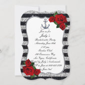 Invitation Ancre nautique Bachelorette Argent Black Stripes (Devant)