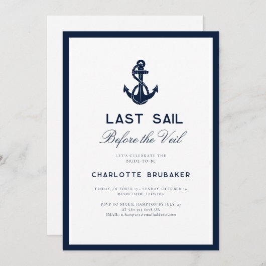 Invitation Ancre nautique Bachelorette Week-end Itinéraire (Devant / Derrière)
