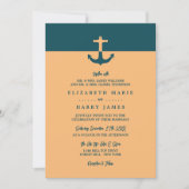 Invitation Ancre nautique - Bleu corail - Mariage plage (Devant)