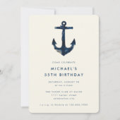 Invitation Ancre nautique bleu marine 55e fête d'anniversaire (Devant)