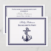 Invitation Ancre nautique Bleu marine encadré 2H Bachelorette (Devant / Derrière)