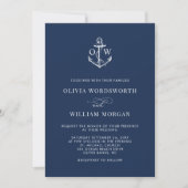 Invitation Ancre nautique bleu marine Monogramme Mariage mini (Devant)