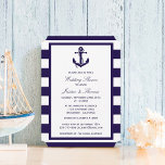 Invitation Ancre nautique   Bleu Wedding shower<br><div class="desc">Ces invitations de wedding shower bleu rayé marine ancre nautique feront le faire-part parfait pour toute mariée et mariée à être! Le design est composé d'un bel arrière - plan rayé bleu marine et blanc avec une ancre marine bleu marine. Ces invitations peuvent être personnalisées pour votre occasion spéciale et...</div>