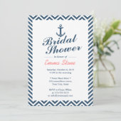 Invitation Ancre nautique Blue Chevron Stripes Fête des marié (Debout devant)