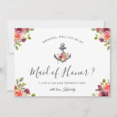 Invitation Ancre nautique Chic Floral Be My Maid of Honor (Devant)
