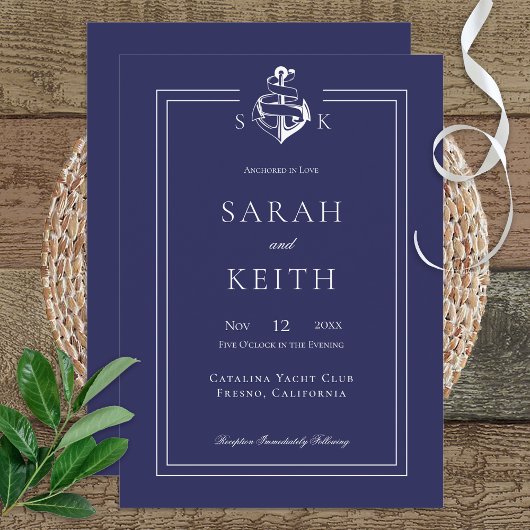 Invitation Ancre nautique de la Marine Mariage de monogramme