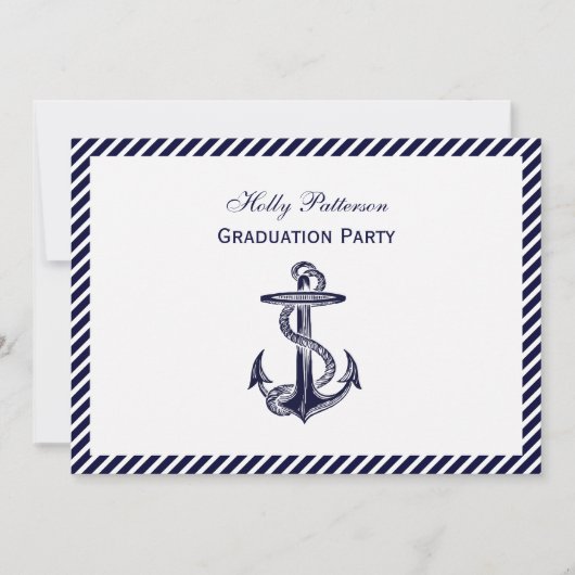Invitation Ancre nautique Diag Stripe 2H Graduation Marine (Devant)