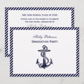 Invitation Ancre nautique Diag Stripe 2H Graduation Marine (Devant / Derrière)