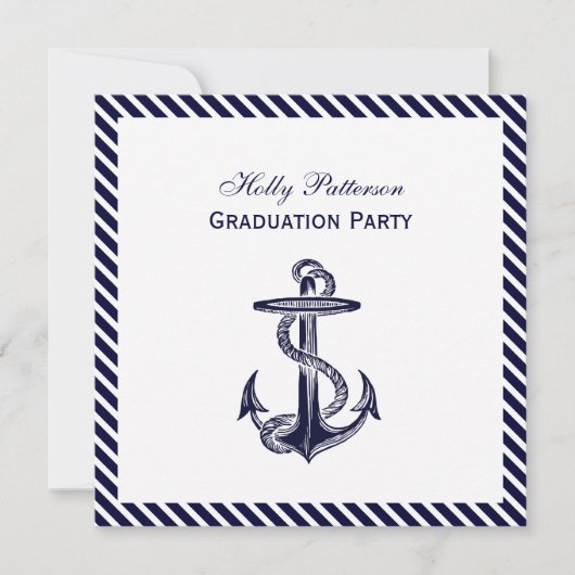 Invitation Ancre nautique Diag Stripe 2SQ Graduation (Devant)