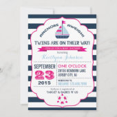 Invitation Ancre nautique et Baby shower en bande (Devant)