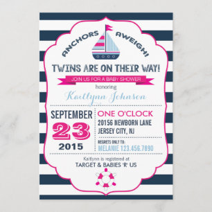 Invitation Ancre nautique et Baby shower en bande