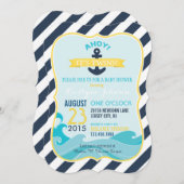 Invitation Ancre nautique et Baby shower en bande (Devant / Derrière)