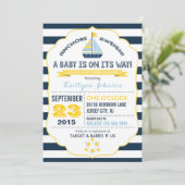 Invitation Ancre nautique et Baby shower en bande (Debout devant)