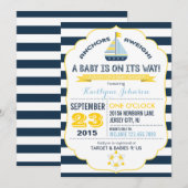 Invitation Ancre nautique et Baby shower en bande (Devant / Derrière)
