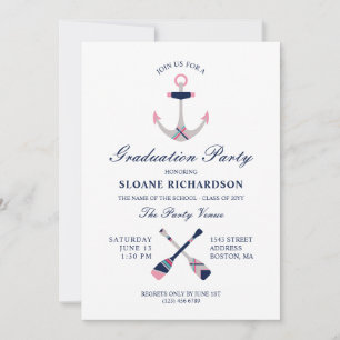 Invitation Ancre nautique et Oars Marine Pink Graduation Part
