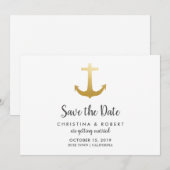 Invitation Ancre Nautique Faux Feuille D'or | Save The Date (Devant / Derrière)
