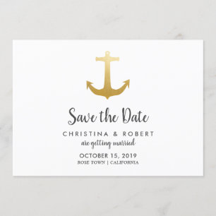 Invitation Ancre Nautique Faux Gold Foil Enregistrer La Dat
