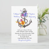 Invitation Ancre nautique Floral Blue Mariage (Debout devant)