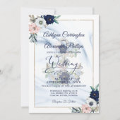 Invitation Ancre nautique Floral Elegant Marine Bleu (Devant)