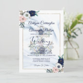 Invitation Ancre nautique Floral Elegant Marine Bleu (Debout devant)