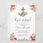 Invitation Ancre nautique Floral Navy Blue Engagement Party (Devant)