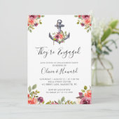 Invitation Ancre nautique Floral Navy Blue Engagement Party (Debout devant)