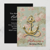 Invitation ancre nautique girly florale de pays français (Devant / Derrière)