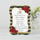 Invitation Ancre nautique Gold Black Stripe d'engagement (Debout devant)