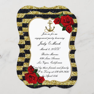 Invitation Ancre nautique Gold Black Stripe d'engagement