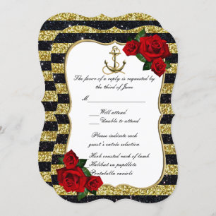 Invitation Ancre nautique Gold Black Stripes Plage RSVP