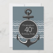 Invitation Ancre nautique Grey Chevron 40e anniversaire (Devant)