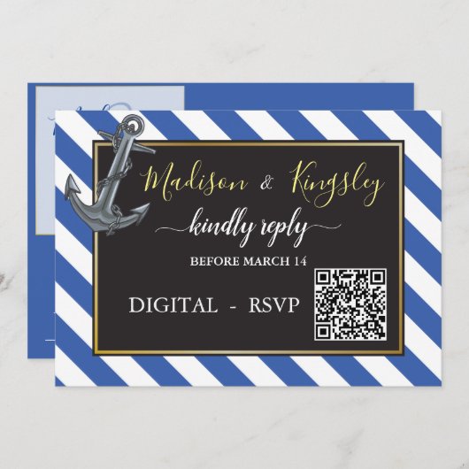 Invitation Ancre nautique Mariage à voile DIGITAL RSVP (Devant / Derrière)