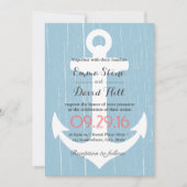 Invitation Ancre nautique Mariage bleu clair rustique (Devant)