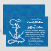 Invitation Ancre nautique Mariage de couleur bleu marine (Devant / Derrière)