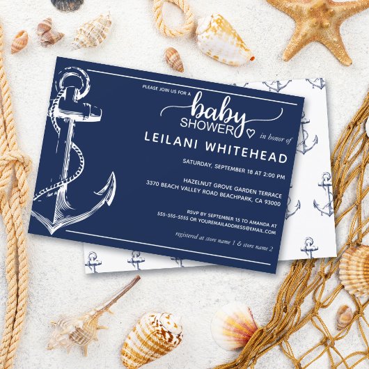 Invitation Ancre nautique Marine Baby shower