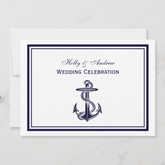 Invitation Ancre nautique Marine bleu encadré 2H Mariage (Devant)