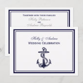 Invitation Ancre nautique Marine bleu encadré 2H Mariage (Devant / Derrière)