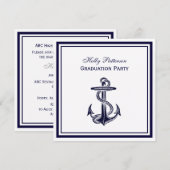 Invitation Ancre nautique Marine Bleu encadré 2SQ Graduation (Devant / Derrière)