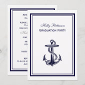 Invitation Ancre nautique Marine Bleu encadré 2V Graduation (Devant / Derrière)
