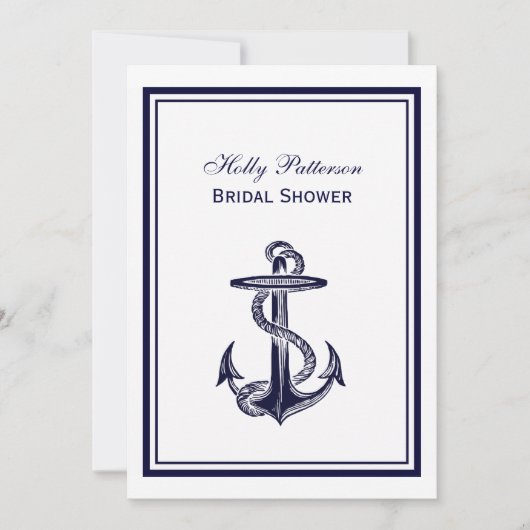 Invitation Ancre nautique Marine Bleu encadré Fête des mariée (Devant)
